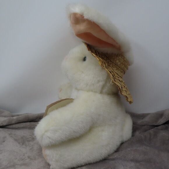 Vintage Hallmark Easter Heidi Rabbit White Plush Bunny Toy With Flower Straw Hat - Picture 6 of 16